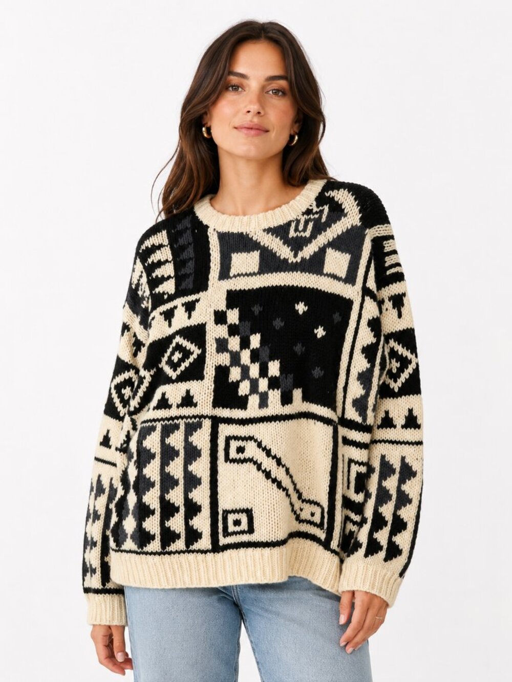 VTG Britches Classic Sport Hand Knit Wool Chunky Tribal Aztec Pattern Sweater M